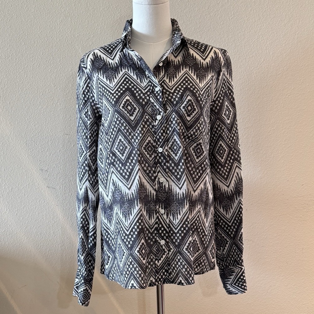 J Crew‎ Linen Aztec Geometric Button Shirt Boho Southwestern Blouse Size Small